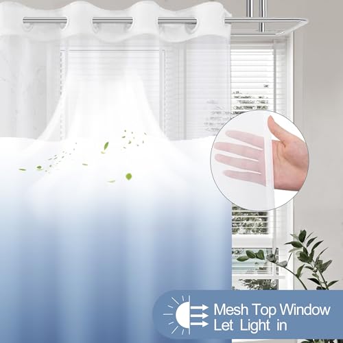 No Hook Shower Curtain with Snap in Liner, Ombre Light Blue Shower Curtains and Liner Set, Hotel Fabric Bath Curtain for Bathroom, Mesh Top Window Waterproof Washable, 71" x 74" - color: Ombre Light Blue, size: 71"W x 74"L (Pack of 1)