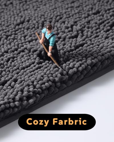 Soft Shaggy Round Toilet Rug U Shaped for Bathroom, Excellent Absorbent Contour Toilet Mat Machine Washable, Non-Slip Microfiber Chenille Bathroom Rugs 24" Dark Grey - color: Dark Grey