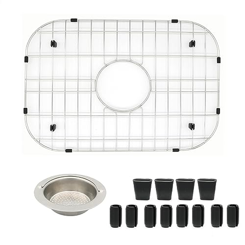 Kitchen Sink Grid 18-7/8" x 13-3/4"- Heavy Duty Kitchen Sink Protector with Built-in Strainer & Center Drain, Non-Slip Rubber Feet & Scratch Resistant Bottom Guard - size: 18.87 in x 13.62 in, style: Center Drain