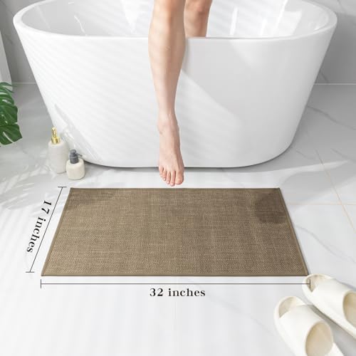 chakme Bathroom Rugs Mat 32x17, Ultra Thin Non Slip Bath Mat Quick Dry Absorbent Bath Mat for Bathroom Floor, (Dark Beige, 32"x17") - color: Dark Beige, size: 1'5" x 2'8" (Rectangular)