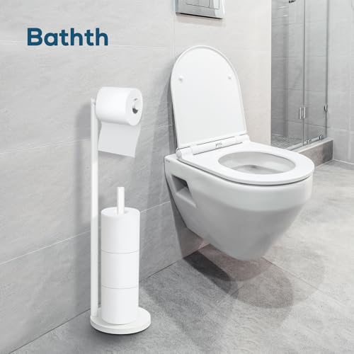 Toilet Paper Holder Stand,Toilet Paper Holder Free Standing,White Toilet Stand Holder for 4 Rolls,Toilet Paper Storage by Bathth - color: White