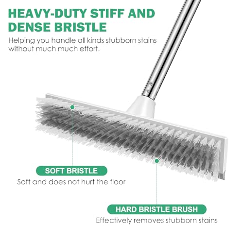 SetSail Upgraded Large Wide Floor Scrub Brush with 51-Inch Long Adjustable Handle 2 in 1 Scrape Brush Stiff Bristle Floor Scrubber for Cleaning Shower Bathroom Kitchen Wall Deck Tub Tile,Grey White - color: Grey White, size: 12in