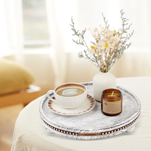 Decor Decorative Round Tray 11.81in for Home Decor for Coffee Table Farmhouse Kitchen Table Living Room Bathroom Centerpiece Tray Decor - color: White