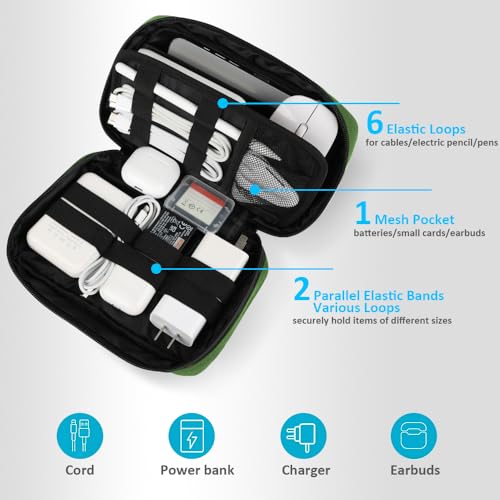 GOX Cable Organizer Travel Case, Water Resistant Electronic Accessories Pouch, All-in-One Versatile Tech Storage Bag for Charger, Cord, Phone, Hard Drive & Power Bank (Green) - color: Green