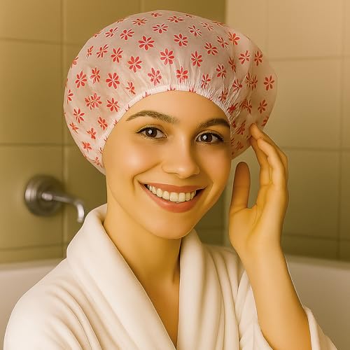 Reusable EVA Shower Caps Trio – Water-Resistant Bath Caps for Women, 3-Piece Hair Cover Set (Red/Blue/Purple Snowflake Style) - color: (Red+Blue+Purple Snowflake