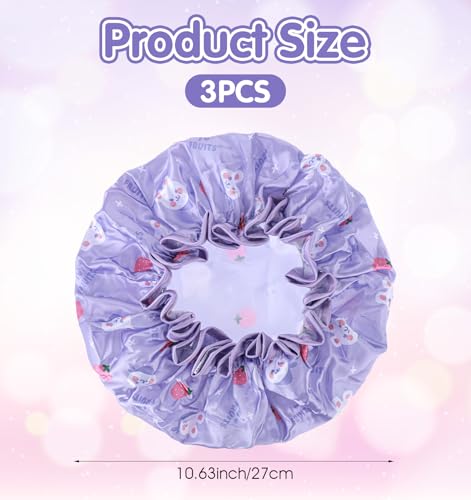 Shower Cap Kids, 3 Pcs 10 Inch Girls Toddler Shower Cap with Waterproof Reusable Double Layers & Elastic Band for Kids, Women, Sleeping, Bath, Travel, Home, (3 Colors)