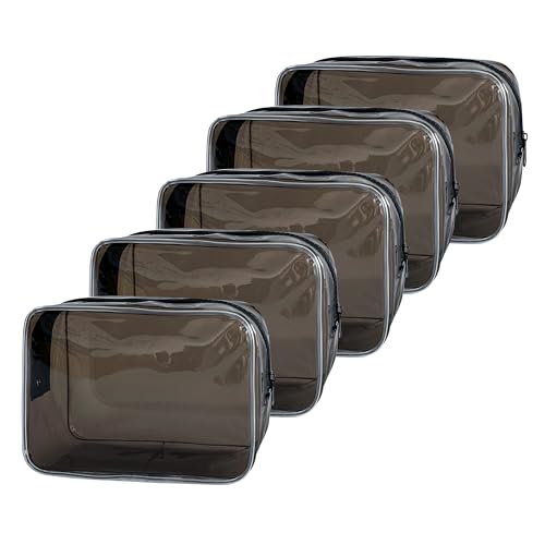 Neon TSA Approved Clear Toiletry Pouch, 7"x2.3"x4.7" Size, PVC Travel Makeup Bags for Toiletries, Transparent Cosmetic Bag for Women and Men Small (Black 5PCS) - color: Black 5PCS