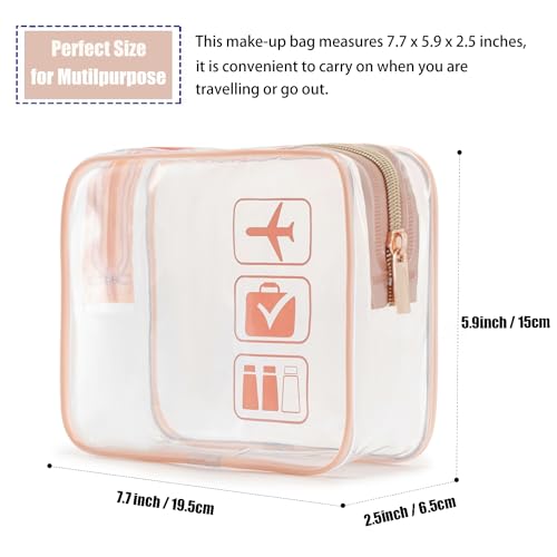 MODENGKONGJIAN TSA Approved Toiletry Bag, 3 Pcs Clear Toiletries Bags Quart Size Travel Makeup Cosmetic Bag for Women Men, Carry on Airport Airline Compliant Bag (Rose Gold) - color: Rose Gold
