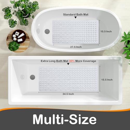 Yimobra Bathtub Mat Non Slip, 27.5"X15.5" Machine Washable Shower Floor Mat, Soft on Feet, Bathmat with Drain Holes and Suction Cups, Bathroom Essentials, White - color: White, size: 27.5 X 15.5 Inch