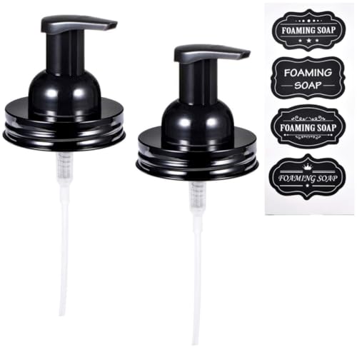 SheeChung 2 Pack Mason Jar Foaming Soap Dispenser Lids for Standard Mouth, Foaming Soap Dispenser Pump Replacement for Hand Sanitizer, Bath Liquid, Facial Cleansing Foam, Makeup Remover Water - Black - color: Black
