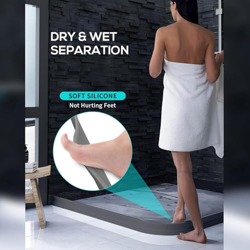 Hi-Na 3ft/5ft/6ft/8ft10ft Collapsible Shower Threshold Water Dam Water Barrier for Shower and Water Stopper Keeps Water Inside Water Threshold for Wet and Dry Separation (6ft, Grey) - color: Gray, style: 6ft