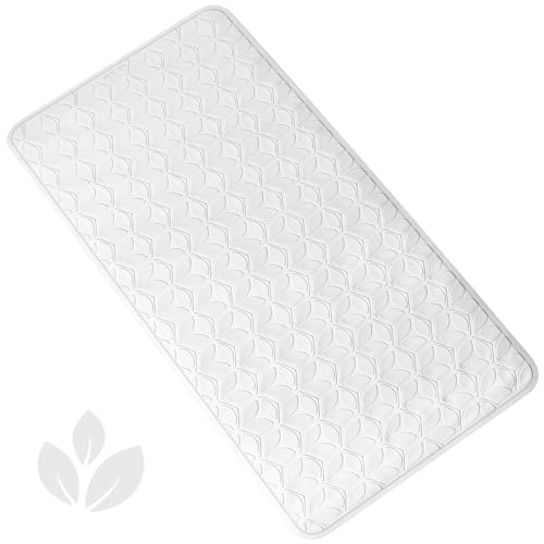 Bathtub Mat Non Slip with Suction Cups - 100% Rubber Bathroom Mat Textured for Bath Tub Shower Safety - Soft on Touch - BPA/PVC Free - Pet Dog Bath Mat - Machine Washable - 17 × 35 Inch（White） - color: White (Opaque), size: 35" x 17" (Rectangular)