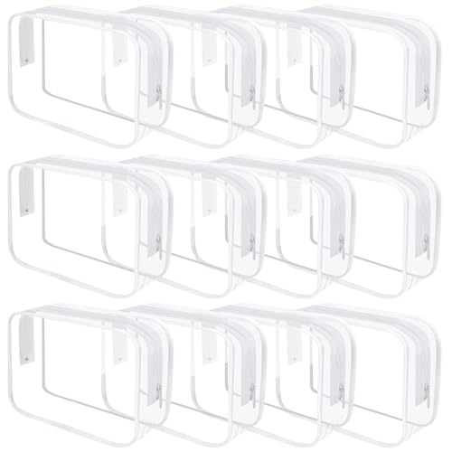 Clear Toiletry Bag, 12 Pack TSA Approved Toiletry Bag Carry on Travel Accessories Bag, Quart Size Bag for 3-1-1 Liquids Airport Airline Compliant Clear Makeup Bag with Metal Zipper (White Bags) - style: White Bags