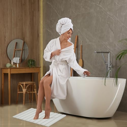 KEYCHAD Foldable Stone Bath Mat, Non-Slip Diatomaceous Earth Bath Mat, Super Absorbent Quick Drying Bath Stone Mat, Sleek & Luxury Bath mat for Bathroom Kitchen Bathtub, 23.4 * 15.4" White - 2 Pack - color: 2pack Folding-white