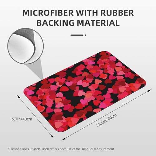 Valentine's Red Love Hearts Bath Mat Fit Under Door for Lover Couple Wedding Festival, Non-Slip Bathroom Rug Floor Mat Quick Dry Absorbent Bathmat for Bathtub Kitchen Shower Sink, 15.7x23.6 in - color: Red Love Hearts