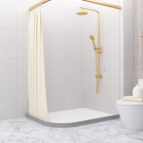 Raycity 3" High Shower Threshold Water Dam 118 IN Collapsible Shower Water Splash Guard for Curbless Shower Threshold Barrier Water Stopper for Wet and Dry Separation Bathroom and Kitchen (Grey) - color: Gray, style: 118 inch