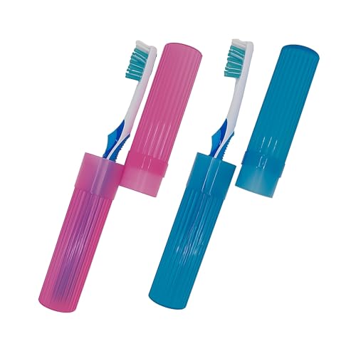American Comb Toothbrush Holder (Blue & Pink) Made in USA, with Ventilation Holes, for Toothbrush Covers, Toothbrush Holder, Toothbrush Soft, Durable Design, Hygienic Bathroom Accessory - color: Blue & Pink