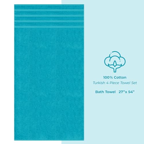American Soft Linen 100% Cotton Luxury Turkish Towels, 4 PC Bath Towel Set | Soft Absorbent Quick Dry OEKO Tex Standard 100 Certificated Durable Machine Washable Breathable Premium Hotel Quality - color: Aqua Blue, size: 4 PC (27"x54")