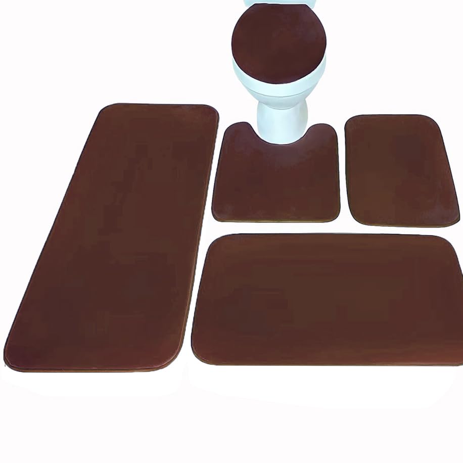 Madeals Long Memory Foam Bathroom Rug Sets 5 Piece Ultra Absorbent Runner Bath Mat for Bathroom - Non-Slip 5 Piece Bathroom Mat Set Carbon Brown - color: Brown, size: L-20"x 46"/20"x 32"/17"x 24"/Contour/Lid Cover