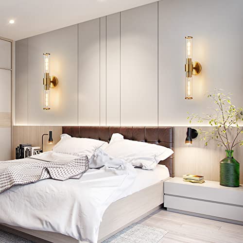 Hardwired Gold Bathroom Vanity Light Clear Glass Wall Sconce | Up & Down Bidirectional Lighting, Damp Rated For Bathrooms, Dimmable, Rustproof Gold Metal, 5-Year Manufacturer Warranty - color: Clear,Gold