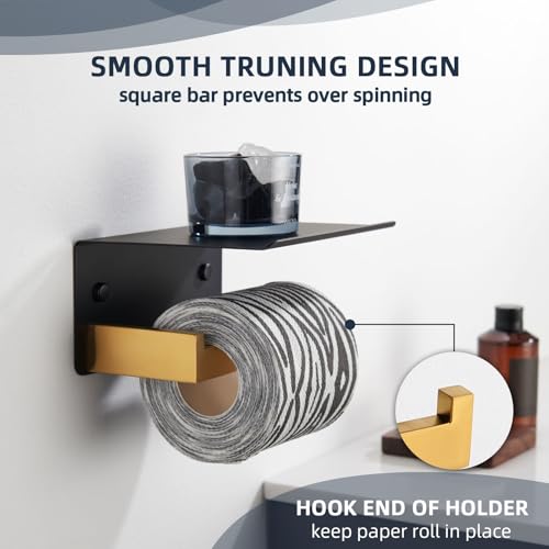 Angle Simple Toilet Paper Holder with Shelf, 304 Stainless Steel Bathroom Tissue Roll Holder for Wall Black and Gold - color: Black & Gold, size: Single Rod
