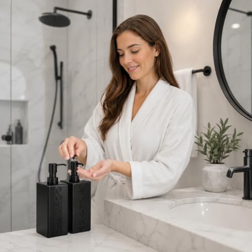 Rectangular Resin Dispenser Premium Bathroom Shampoo Conditioner Body Wash Bottle Modern Refillable Pump Design - color: Black