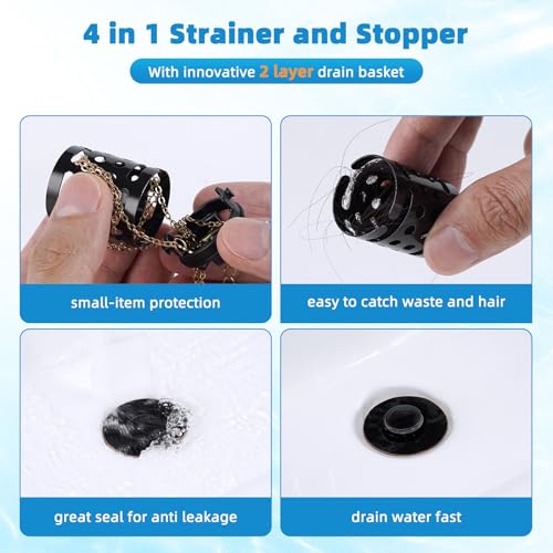 Universal Bathroom Sink Drain Stopper Hair Catcher, Oil Rubbed Bronze | Upgraded with 2-Layer Detachable Filter Basket, 4 in 1 Pop Up Drain Strainer, Anti-Clog, Fit for 1.1''~2.36'' Sinks - color: Oil Rubbed Bronze