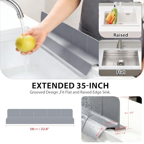 23Inch Sink Splash Guard – Extended Length & Tall Silicone Kitchen Sink Splash Guard with Overhang Drainage Design & Strong Suction Cups for Countertop (Dark Grey, 23''x3.5'') - color: Dark Grey, size: 23''x3.5''