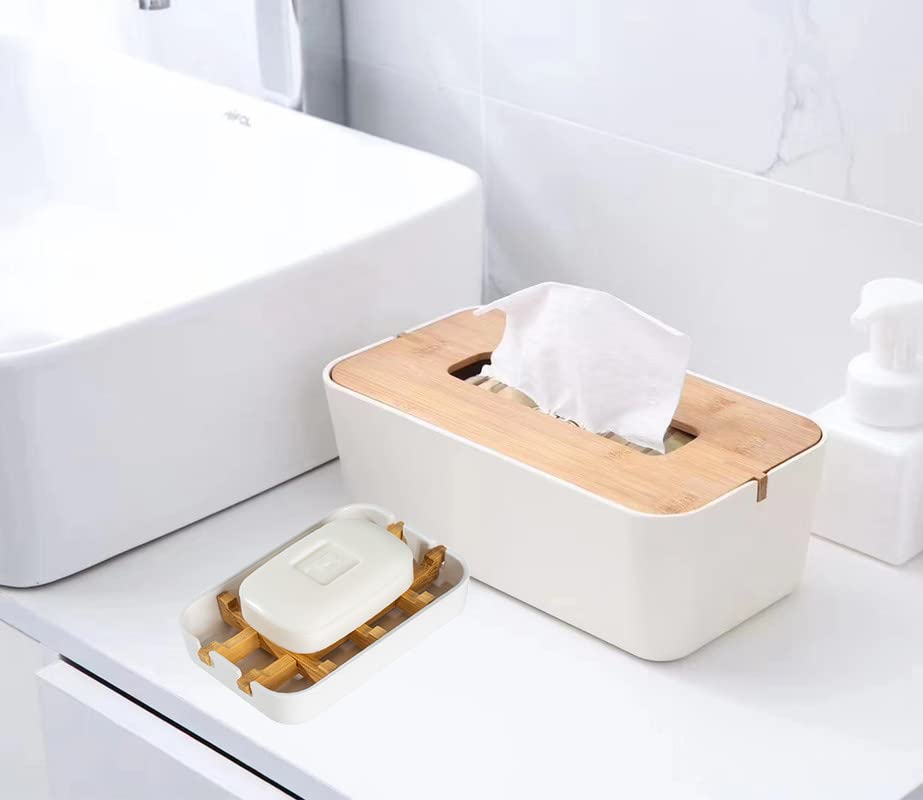 Classic Bamboo Fiber Soap/Sponge Dishes, Bar Sink Soap Holder, Bathroom Small Soap Tray, White - color: White