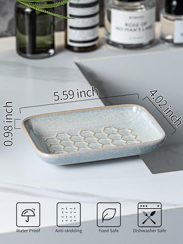 Gomakren Soap Dish for Shower, Ceramic Bar Soap Holder with Honeycomb Design, Father's Day Soap Saver Tray for Bathroom Kitchen Sink, Sponge & Organizer Tray, Upscale Look, 5.5 Inch, Gray - color: Gray, size: Honeycomb