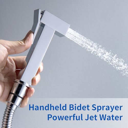 SHAMANDA Warm Water Bidet Sprayer for Toilet with Hot and Cold Brass Rough-in Valve, Stainless Steel Handheld Bidet Attachment Set for Feminine, Pets and Baby Diaper Wash, Chrome Polished, BDS08-1 - color: Chrome, style: Hot & Cold Water Modes-Square