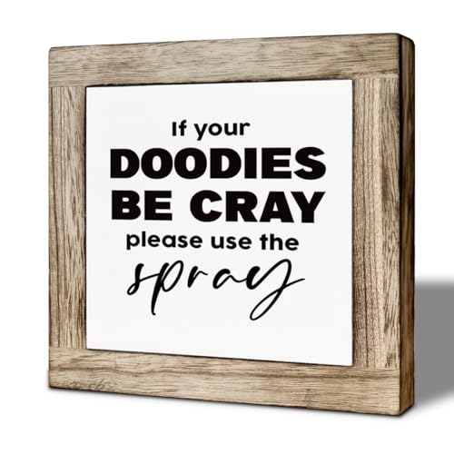 Funny Bathroom Decor, If Your Doodies be Cray Please Use the Spray Wood Box Sign, Farmhouse Bathroom Wooden Box Sign, Freestanding Decoration for Toilet Restroom 5.9×5.9 inch - color: color34