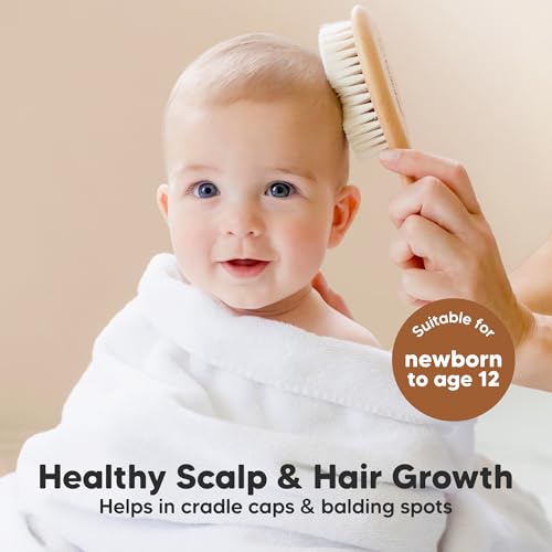 Wooden Baby Hair Brush for Toddler, Infant Cradle Cap (Walnut, Regular) | Soft Goat Bristles Brush for Newborn Girl, Boy Hair, Scalp, Styling, Gentle Grooming, Baby Comb, Baby Bath Essentials - color: Walnut, size: Oval, Regular 7"