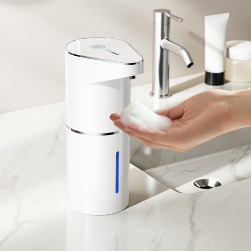 Fantictas Automatic Soap Dispenser,Touchless Hand Wall Mount Rechargeable 3 Gear Adjustable Electric Soap Dispenser 350ml with Infrared Motion Sensor for Bathroom,Kitchen,Office, White Foam - color: White, style: Foam