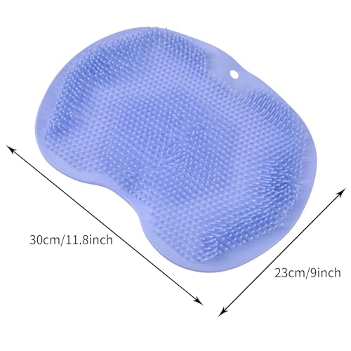 2PACK Shower Foot Scrubber Mat,Wall Mounted Back Scrubber Silicone Bath Massager Cushion Brush with Non-Slip Suction Cups,Foot Scrubber for Use in Shower for Improve Skin Exfoliation(Grey&Blue)