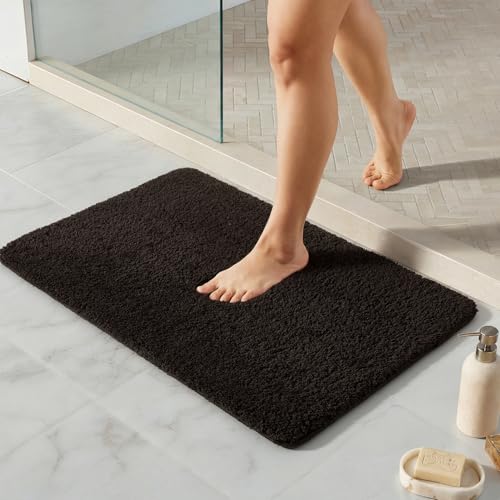 TYUU Black Bathroom Rug, Ultra Soft Bath Rugs Non Slip Washable, Super Absorbent Quick Dry Bath Mat with Rubber Backing for Bathroom Floor, Shower, or Sink, Black 20" x 30" - color: Black, size: 20" x 30"