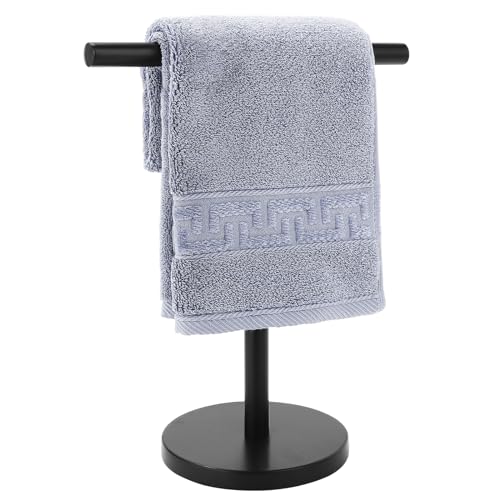 Hand Towel Holder Stand, Freestanding Bathroom Towel Rack, Black | Weighted Stainless Steel Base Helps Prevent Tipping While The Open T-Shape Keeps Towels Dry on Bathroom Countertops - color: Black-1 Pack