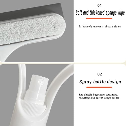 3 in 1 Window Cleaning Scraper, Squeegee with Sprayer, All-in-One Glass Cleaner Tool with Sponge & Rubber Blade for Shower Doors, Mirrors, Car Windows & Home Use - color: White
