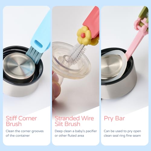 Generic 3 in 1 Cup Lid Cleaning Brush, Multi-Functional, Portable, Blue+pink, Plastic, Nylon Bristles, 2 Pack - color: Blue+pink