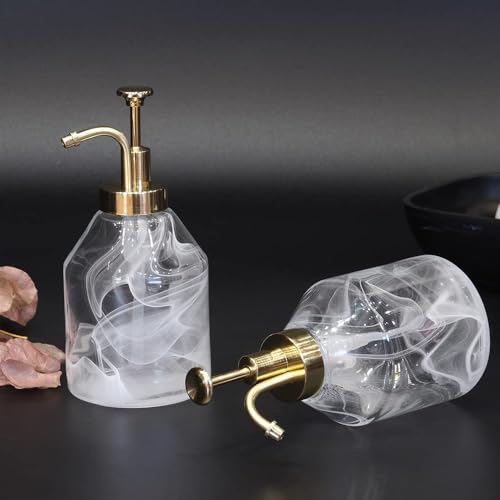 Glass Soap Dispenser for Kitchen and Bathroom Counter, 375ml/12.7 Oz Unique 3D White Smog Thick Glass Hand Soap Bottle with Smooth Action Rust-Free ABS Pump, Kitchen Dish Soap Dispenser (White) - color: White-01