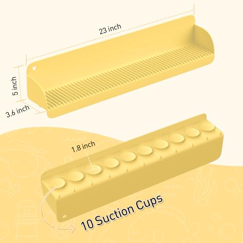 AGPTEK 24 Inch Bathtub Splash Guard with 10 Suction Cups, Silicone Tub Water Splash Guard for Bathtub, Bath Toy Tray Holder Play Shelf for Kids, Universal for Bathroom, Kitchen Sink (Yellow) - color: Yellow