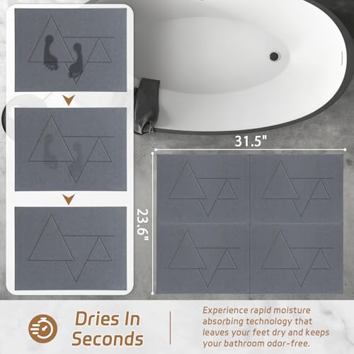 Extra Large Stone Bath Mat for Bathroom,31.5" x 23.6" Quick-Drying Diatomite Stone Shower Mat,Spliceable Design Instant Dry Technology Bath Mats Non-Slip Easy to Clean(Geometry Dark Gray) - color: Geometry Dark Gray