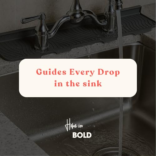 2 Hole Kitchen Sink Splash Guard (22 INCH) Wide-Modern Faucet Mat for Kitchen Sink-Flexible, Durable, Silicone Faucet Splash Guard Grey-Double Handle Faucets with 8” Spacing-Easy to Clean