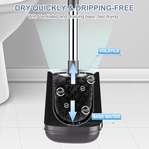 SetSail Toilet Brush and Holder 2 Pack, Self Closing Lid Toilet Bowl Brushes Holder and Extra Long Handle Ventilated Toilet Brush Set for Bathroom Cleaning, Nylon Bristles, Grey - color: Gray, size: 2 packs