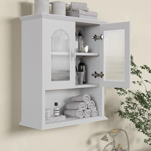 CJL Bathroom Wall Cabinet with Fluted Door, 18.9'' x 23.6'' Medicine Cabinet, Over The Toilet Storage Cabinet, White - color: White, size: 18.9''W x23.6''H x 9.2''D