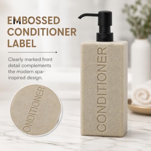 Rectangular Resin Dispenser Premium Bathroom Shampoo Conditioner Body Wash Bottle Modern Refillable Pump Design - color: Tan