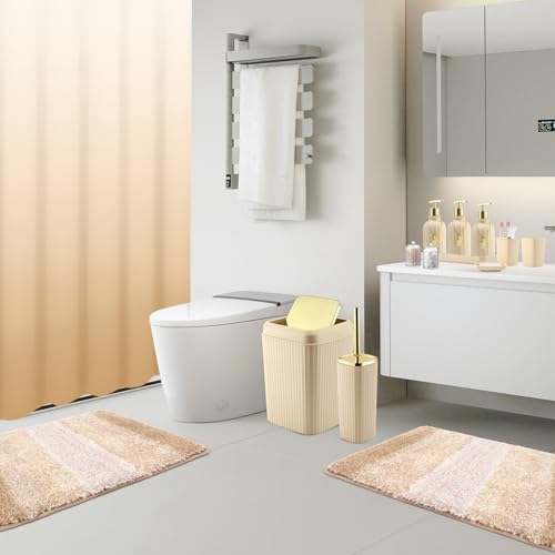32PCS Bathroom Set Bathroom Sets with Shower Curtain and Rugs Beige Bathroom Accessories,Shower Curtain Set,Bathroom Rug Set with Bathroom Trash Can - size: Bath Set+Gradient Shower Curtain+Bath Rugs, style: Beige