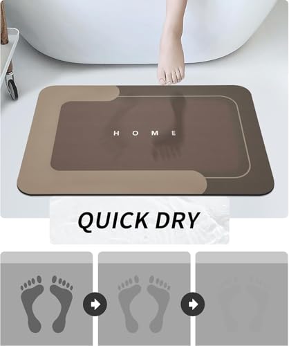 Housego Absorbent Bath Mat Magic Rug, Quick Drying Magic Bath Mat Non-Slip Floor Rug Rubber Backed for Bathroom Kitchen Shower Sink, Water Absorbent (1PC, 16.93''x26.77’’, Brown) - color: Brown, size: 1'5" x 2'3" (Rectangular)