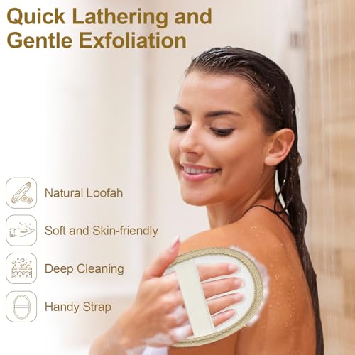 Loofah Exfoliating Body Scrubber (2 Pack), Natural Body Scrubbers for Shower Exfoliator, 100% Natural Lufa Bath Scrub Loofa Sponge Pad, Large Lufas for Men and Women Loufa Biodegradable Luffa Beige