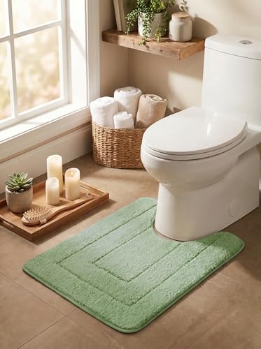GRANNY SAYS Toilet Rugs U Shaped Washable Non Slip, Toilet Mats for Bathroom Soft Plush Shaggy Absorbent, Microfiber Bath Mats for Bathroom Toilets Cute Decor, 20" x 24", Green - color: Green, size: 1'8" x 2' (U-Shaped 20" x 24")